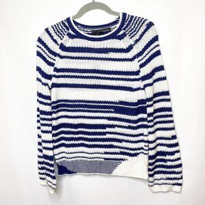 360 Sweater Womens XS Blue Stripe Crew Neck Preppy Coastal New Knit Cotton